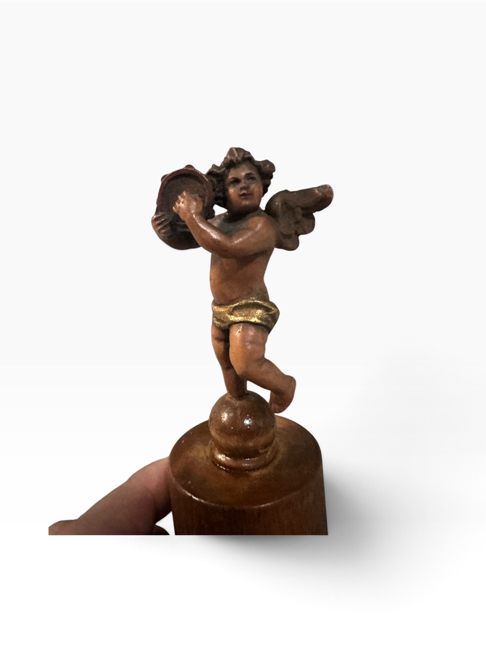 Vintage Italian Carved Wood Cherub Putto Figurine